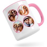 Bk Kişiye Özel Oval 4 Fotoğraflı Pembe Kupa Bardak-1 - Beyaz - Pembe