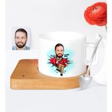 BK Kişiye Özel Patron Karikatür Ahşap Altlıklı Seramik Fincan - 2