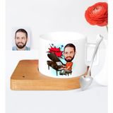 BK Kişiye Özel Piyanist Karikatür Ahşap Altlıklı Seramik Fincan - 1