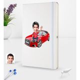 BK Kişiye Özel Plakalı Erkek Audi A3 Karikatürlü Beyaz Termo Deri Defter 16X24CM Model 1