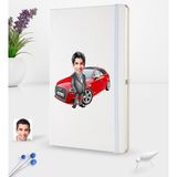 BK Kişiye Özel Plakalı Erkek Audi A3 Karikatürlü Beyaz Termo Deri Defter 16X24CM Model 2