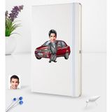 BK Kişiye Özel Plakalı Erkek Fiat Albea Karikatürlü Beyaz Termo Deri Defter 16X24CM Model 1