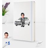 BK Kişiye Özel Plakalı Erkek Fiat Albea Karikatürlü Beyaz Termo Deri Defter 16X24CM Model 2