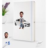 BK Kişiye Özel Plakalı Erkek Fiat Egea Karikatürlü Beyaz Termo Deri Defter 16X24CM Model 1