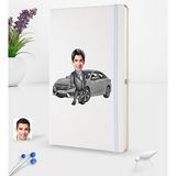 BK Kişiye Özel Plakalı Erkek Honda Civic Karikatürlü Beyaz Termo Deri Defter 16X24CM Model 1