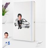 BK Kişiye Özel Plakalı Erkek Honda Jazz Karikatürlü Beyaz Termo Deri Defter 16X24CM Model 1