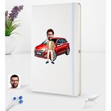 BK Kişiye Özel Plakalı Erkek Hyundai I20 Karikatürlü Beyaz Termo Deri Defter 16X24CM Model 1