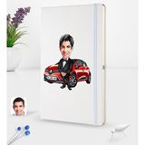 BK Kişiye Özel Plakalı Erkek Renault Clio Karikatürlü Beyaz Termo Deri Defter 16X24CM Model 1