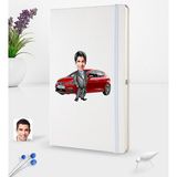 BK Kişiye Özel Plakalı Erkek Seat Leon Fr Karikatürlü Beyaz Termo Deri Defter 16X24CM Model 2