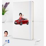 BK Kişiye Özel Plakalı Erkek Seat Leon Frkarikatürlü Beyaz Termo Deri Defter 16X24CM Model 1