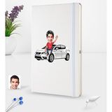 BK Kişiye Özel Plakalı Erkek Seat Leon Karikatürlü Beyaz Termo Deri Defter 16X24CM Model 1