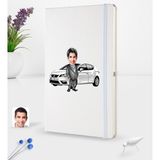BK Kişiye Özel Plakalı Erkek Seat Leon Karikatürlü Beyaz Termo Deri Defter 16X24CM Model 2