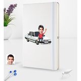 BK Kişiye Özel Plakalı Erkek Tofaş Doğan Slx Karikatürlü Beyaz Termo Deri Defter 16X24CM Model 1