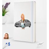 BK Kişiye Özel Plakalı Kadın Honda Civic Karikatürlü Beyaz Termo Deri Defter 16X24CM Model 1