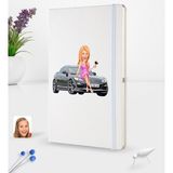 BK Kişiye Özel Plakalı Kadın Mazda Rx-8 Karikatürlü Beyaz Termo Deri Defter 16X24CM Model 1