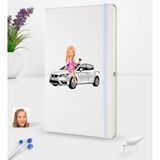 BK Kişiye Özel Plakalı Kadın Seat Leon Karikatürlü Beyaz Termo Deri Defter 16X24CM Model 2
