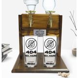 BK Kişiye Özel Renkli Baskılı 404 Not Found Tasarımlı Ikili Rakı Bardağı ve Çift Musluklu Doğal Ahşap Rakı Standı-1