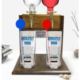 BK Kişiye Özel Renkli Baskılı Absolutely Vodka Tasarımlı Ikili Vodka Bardağı ve Çift Musluklu Doğal Ahşap Vodka Standı-1