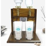 BK Kişiye Özel Renkli Baskılı Aksaray Tasarımlı Turistik Ikili Rakı Bardağı ve Çift Musluklu Doğal Ahşap Rakı Standı-1