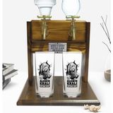 BK Kişiye Özel Renkli Baskılı Alemin Kralı Tasarımlı Ikili Rakı Bardağı ve Çift Musluklu Doğal Ahşap Rakı Standı-1