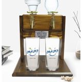 BK Kişiye Özel Renkli Baskılı Ankara Tasarımlı Turistik Ikili Rakı Bardağı ve Çift Musluklu Doğal Ahşap Rakı Standı-1