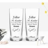 BK Kişiye Özel Renkli Baskılı Aşkımız Daima Sonsuz Tasarımlı Ikili Rakı Bardağı Seti-1