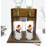 BK Kişiye Özel Renkli Baskılı Atatürk Tasarımlı Ikili Rakı Bardağı ve Çift Musluklu Doğal Ahşap Rakı Standı-11