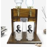 BK Kişiye Özel Renkli Baskılı Atatürk Tasarımlı Ikili Rakı Bardağı ve Çift Musluklu Doğal Ahşap Rakı Standı-14