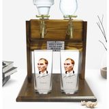 BK Kişiye Özel Renkli Baskılı Atatürk Tasarımlı Ikili Rakı Bardağı ve Çift Musluklu Doğal Ahşap Rakı Standı-15