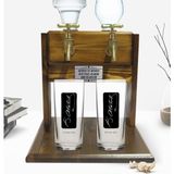 BK Kişiye Özel Renkli Baskılı Atatürk Tasarımlı Ikili Rakı Bardağı ve Çift Musluklu Doğal Ahşap Rakı Standı-30