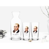 BK Kişiye Özel Renkli Baskılı Atatürk Temalı 2'li Rakı Bardağı ve Karaf Seti-12