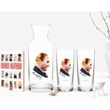BK Kişiye Özel Renkli Baskılı Atatürk Temalı Ikili Rakı Bardağı Karaf ve Cep Kitabı Hediye Seti-11