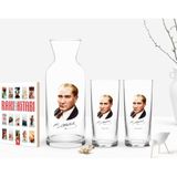 BK Kişiye Özel Renkli Baskılı Atatürk Temalı Ikili Rakı Bardağı Karaf ve Cep Kitabı Hediye Seti-12