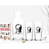BK Kişiye Özel Renkli Baskılı Atatürk Temalı Ikili Rakı Bardağı Karaf ve Cep Kitabı Hediye Seti-13