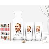 BK Kişiye Özel Renkli Baskılı Atatürk Temalı Ikili Rakı Bardağı Karaf ve Cep Kitabı Hediye Seti-15