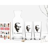 BK Kişiye Özel Renkli Baskılı Atatürk Temalı Ikili Rakı Bardağı Karaf ve Cep Kitabı Hediye Seti-23