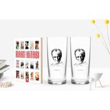 BK Kişiye Özel Renkli Baskılı Atatürk Temalı Ikili Rakı Bardağı ve Rakı Cep Kitabı Hediye Seti-18