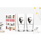 BK Kişiye Özel Renkli Baskılı Atatürk Temalı Ikili Rakı Bardağı ve Rakı Cep Kitabı Hediye Seti-23