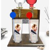 BK Kişiye Özel Renkli Baskılı Atatürk Temalı Ikili Vodka Bardağı ve Çift Musluklu Doğal Ahşap Vodka Standı-11