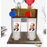 BK Kişiye Özel Renkli Baskılı Atatürk Temalı Ikili Vodka Bardağı ve Çift Musluklu Doğal Ahşap Vodka Standı-12