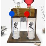 BK Kişiye Özel Renkli Baskılı Atatürk Temalı Ikili Vodka Bardağı ve Çift Musluklu Doğal Ahşap Vodka Standı-17