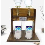 BK Kişiye Özel Renkli Baskılı Balıkesir Tasarımlı Turistik Ikili Rakı Bardağı ve Çift Musluklu Doğal Ahşap Rakı Standı-1