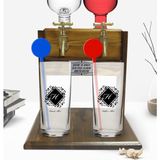 BK Kişiye Özel Renkli Baskılı Baş Harf Isim Tasarımlı Ikili Vodka Bardağı ve Çift Musluklu Doğal Ahşap Vodka Standı-10