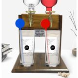 BK Kişiye Özel Renkli Baskılı Baş Harf Isim Tasarımlı Ikili Vodka Bardağı ve Çift Musluklu Doğal Ahşap Vodka Standı-1