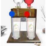 BK Kişiye Özel Renkli Baskılı Baş Harf Isim Tasarımlı Ikili Vodka Bardağı ve Çift Musluklu Doğal Ahşap Vodka Standı-6