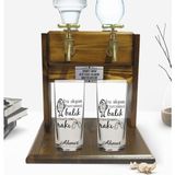 BK Kişiye Özel Renkli Baskılı Bu Akşam Burcumuz Tasarımlı Ikili Rakı Bardağı ve Çift Musluklu Doğal Ahşap Rakı Standı-1