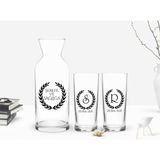 BK Kişiye Özel Renkli Baskılı Çelenk Baş Harfli İsimli 2'li Rakı Bardağı ve Karaf Seti-2