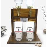BK Kişiye Özel Renkli Baskılı Çılgınlar Gibi Tasarımlı Ikili Rakı Bardağı ve Çift Musluklu Doğal Ahşap Rakı Standı-1