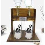BK Kişiye Özel Renkli Baskılı Çünkü Sen Çölüme Yağmur Oldun Tasarımlı Ikili Rakı Bardağı ve Çift Musluklu Doğal Ahşap Rakı Standı-4