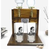 BK Kişiye Özel Renkli Baskılı Çünkü Sen Çölüme Yağmur Oldun Tasarımlı Ikili Rakı Bardağı ve Çift Musluklu Doğal Ahşap Rakı Standı-8